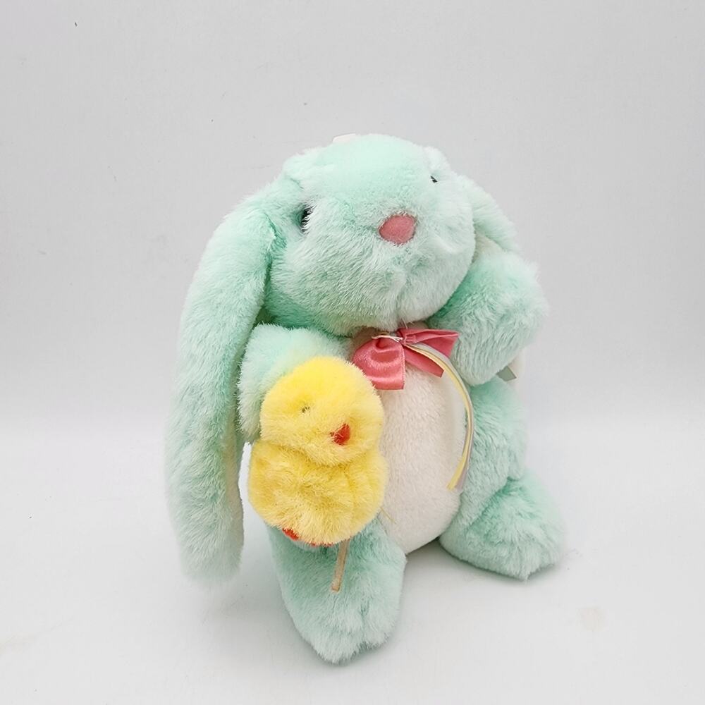 Vintage Dan Dee Soft Expressions Bunny Rabbit Plush Animal 8" Holding Baby Chick